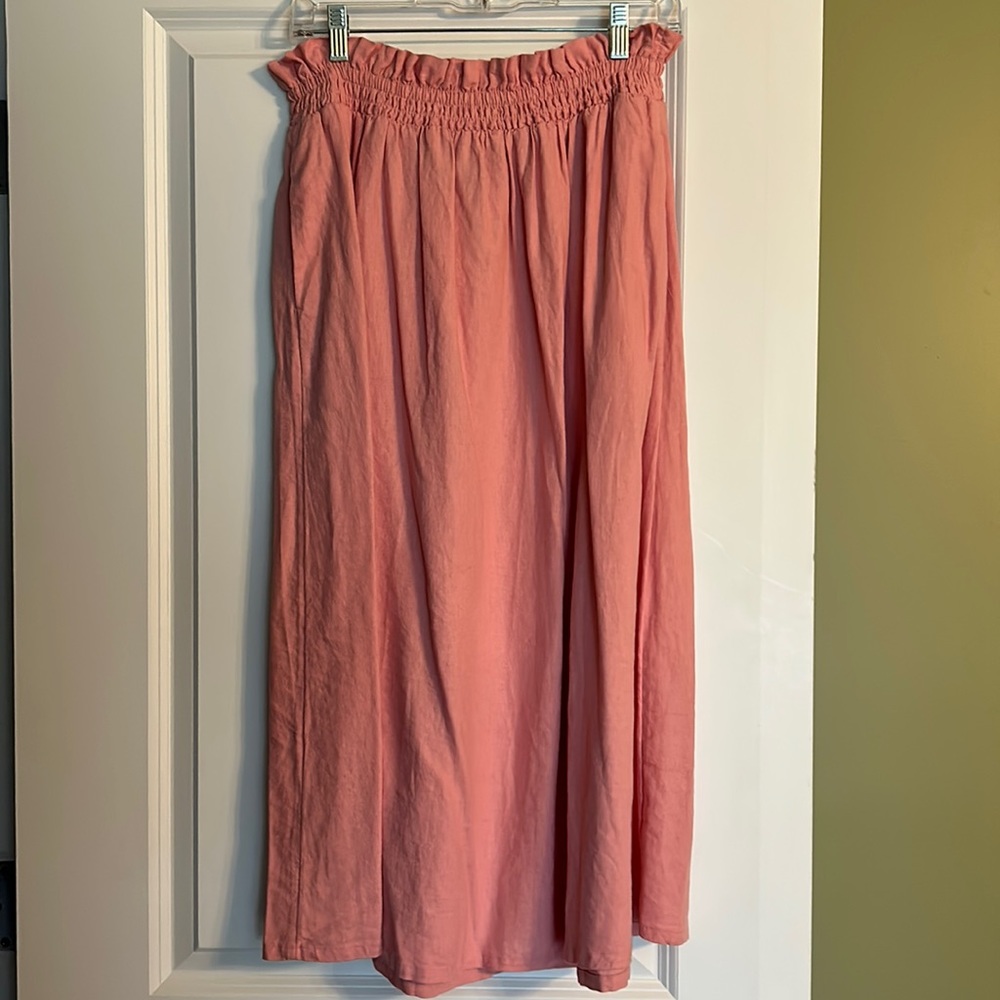 a new day pink linen maxi skirt